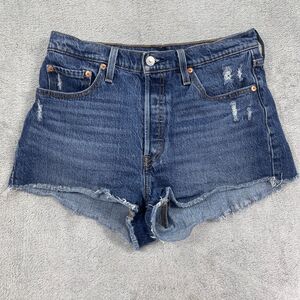 Levi's 501 Cut Off Shorts Womens 29 Blue Denim Cotton Stretch Pockets Distressed